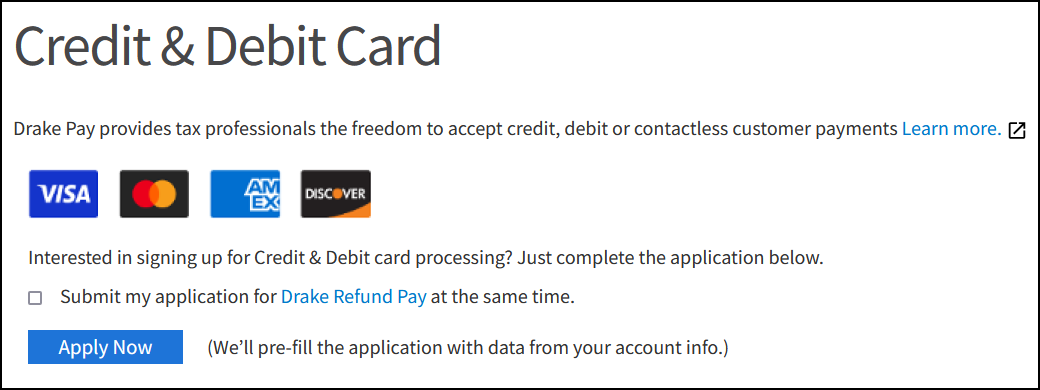 Drake Pay - credit & debit card application